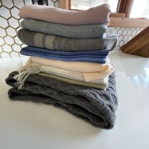 Bundle of 8 scarves, mix of cotton, knit and pashmina.